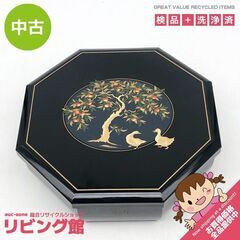 ss7347　漆器 アクセサリーボックス 八角形 黒 鏡付き オ...