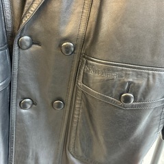 ☆値下げ☆　HA2503-241 配送不可 SK LEATHER レザーコート ダブル ラグラン ブラック サイズ:XL キズ汚れ有りの画像