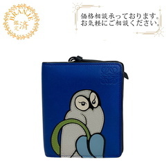 ロエベ LOEWE 二つ折り財布 アナグラム フクロウ ブルー