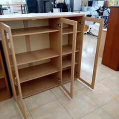★ジモティ割あり★  ガラス扉収納 ブラウン木目調 H120×D42×W119.5 クリーニング済み OJ8398の画像