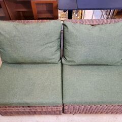2人掛け ラタンソファー グリーン 緑■幅135㎝x奥行75㎝x高さ67㎝■近隣配送無料 買取帝国 朝霞店の画像