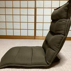 カインズの座椅子　ブラウン布生地　無段階角度調整できます　ヘッド...