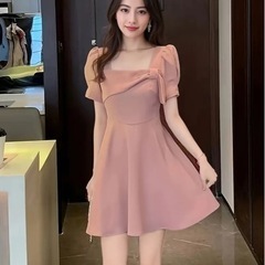 ピンク 半袖 フレアスカート ワンピース