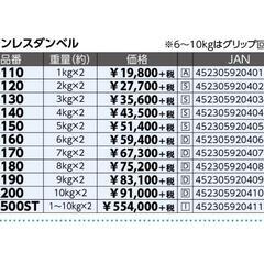 定価60万円超 中旺ヘルス ステンレスダンベルセット1kg〜10kg＋テクノジムダンベルラックの画像