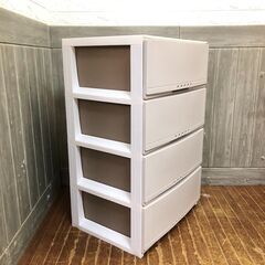 stp-3060　プラチェスト　4段　ホワイト×ブラウン　プラスチック収納　チェスト　白×茶　収納ボックス　衣装ケース　収納ケース　チェスト　衣類ケース　収納　引出　衣類収納　押入収納　ストッカー　クローゼット　小物入れ　たんす　タンス　箪笥の画像
