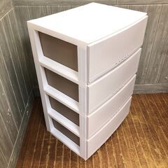 stp-3061　プラチェスト　4段　ホワイト×ブラウン　プラスチック収納　チェスト　白×茶　収納ボックス　衣装ケース　収納ケース　チェスト　衣類ケース　収納　引出　衣類収納　押入収納　ストッカー　クローゼット　小物入れ　たんす　タンス　箪笥の画像