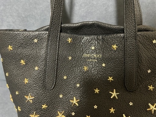 ☆ JIMMY CHOO正規品 ブラック レザートート☆スワロフスキー付き☆