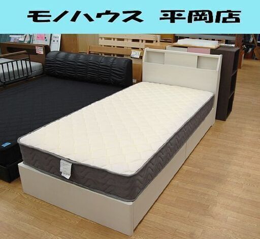 【商談中】 ニトリ シングルベッド 幅97×奥211×高84cm ホワイトウッド調 マットレス付き 引き出し収納 コンセント 照明 宮付き ベット NITORI 札幌市 清田区 平岡