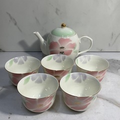 ☆値引き☆O 2503-381 紫峰窯 湯のみ ５客&急須 バラ売り不可 キズ 汚れありの画像