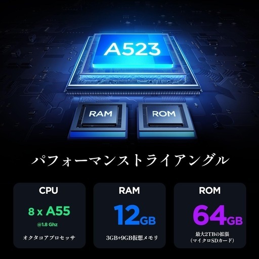 新品　アンドロイド タブレット 12GB+64GB Android14 CPU 黒