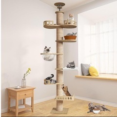 キャットタワー 突っ張り 木登りタワー 木製 キャットツリー スリム
