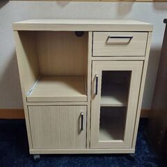 【美品】食器棚 レンジ台 カウンターワゴン  ナチュラルブラウン