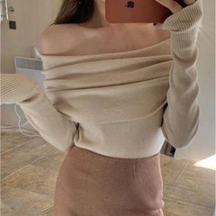 GRL オフショルダーニットトップス アイボリー