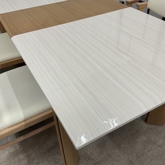 KC-24【新入荷　リサイクル品】シギヤマ家具　ハイグロス　伸長式天板　ダイニング5点セット　白×ナチュラルの画像