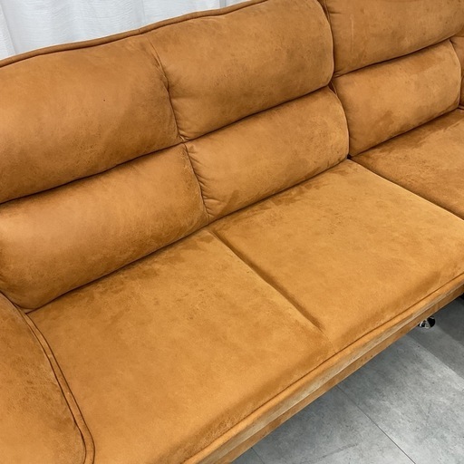 KC-28【新入荷　リサイクル品】レザーテックスファブリック　カウチソファ2点セット　ブラウン系