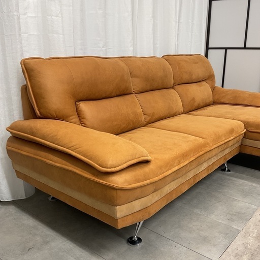 KC-28【新入荷　リサイクル品】レザーテックスファブリック　カウチソファ2点セット　ブラウン系