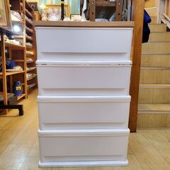 木製天板 4段チェスト プラチェスト 白 ホワイト◆幅55.5cm×奥行40.5㎝×高さ82.5㎝◆買取帝国 朝霞店 配達可能の画像