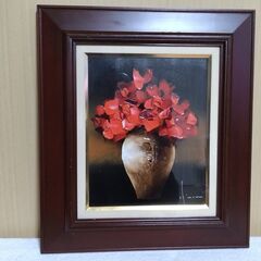 真作】立川 広己・油彩「薔薇」