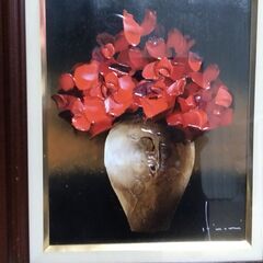 真作】立川 広己・油彩「薔薇」