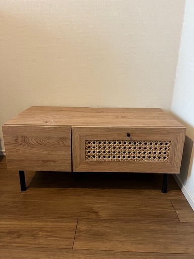 LOWYA [幅80] 木製テレビボード ラタン調 コード穴 脚付き