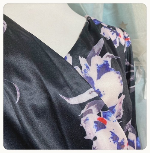 ꒰FEIMAN꒱花柄 カシュクール ワンピース アシンメトリー ドレス 紺色 ꒰FEIMAN꒱花柄 カシュクール ワンピース アシンメトリー ドレス 紺色