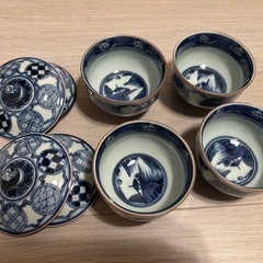 【譲り先決まりました】平戸祥瑞　祥瑞文様　汲出し　蓋付き湯呑み　4客揃えの画像