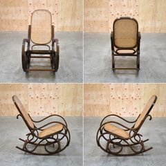 ≪yt1853ジ≫ ヴィンテージ家具 ロッキングチェア ラタン張り ② ベントウッド/曲木/籐 古家具/昭和レトロ/アンティーク/中古家具/宮城県仙台市 70303-16の画像