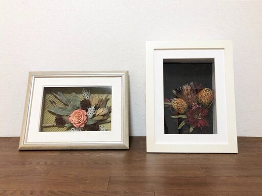 【新品】ドライフラワーアレンジ2個セット　A4 銀 P-CANセット　花と緑の研究所 Lecrin Flower ケース入り　額装壁アート・インテリアオブジェ
