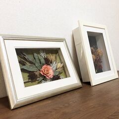 【新品】ドライフラワーアレンジ2個セット　A4 銀 P-CANセット　花と緑の研究所 Lecrin Flower ケース入り　額装壁アート・インテリアオブジェの画像