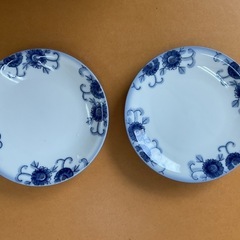 青の花柄　中皿　2枚セット　取皿