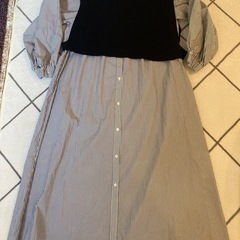 Simplicite ロングシャツワンピース　ニットベスト付き