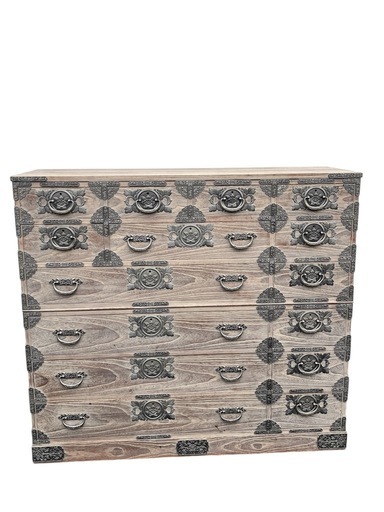 【超希少】作家物 会津総桐箪笥 伝統工芸品かねはち謹製 桐芸士 一条秀逸 作 上下分割桐箪笥 鍵付き