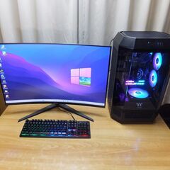 高性能自作ゲーミングPC(新品) Windows11pro24H2(最新) Ryzen7-5700X メモリー32GB グラフィックボード GeForce RTX 4060Ti 8GB NVMe 1TB SSD ケースThermaltake Tower 300 水冷 大画面湾曲液晶 31.5インチ Office2021pro(最新)搭載 WiFi Bluetooth DisplyPort HDMIの画像