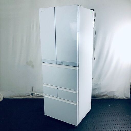 ID:rd24306 【自社配送エリア内限定】東芝 TOSHIBA 冷蔵庫 ファミリー 中古 2017年製 6ドア 462L シルバー ファン式 観音開き GR-468FC(WS)  【リユース品：状態C】【送料無料】【設置費用無料】