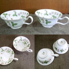 ① WEDGWOOD WILD STRAWBERRY ボーンチャイナ カップ＆ソーサー 2客 小皿2枚 計6点セット 金彩 洋食器 ウエッジウッド 札幌市 新道東店の画像