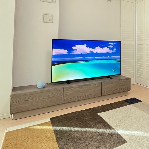 【状態◎】LOWYA 木製テレビ台 日本製 3枚扉 [幅160cm]シャビーアッシュ/グレージュ