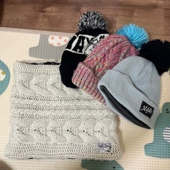 (4点セット)スノボー、スキー、ニット帽、ネックウォーマー