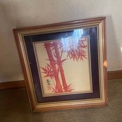 額縁入りの絵　吉村翠峰　作　【朱竹】