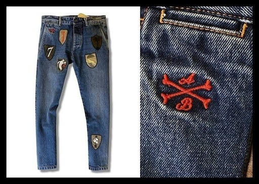 希少O BRESCI HYDROGENイタリア制デニムジーンズワッペン赤耳29インチボタンフライvintageクラッシュ加工三喜商事