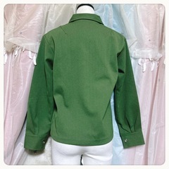 ꒰昭和レトロ꒱長袖 ブラウス 緑色 ボタンシャツ トップスの画像