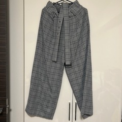 パンツ ガウチョ グレー チェック柄 M