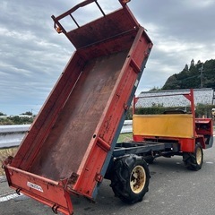 筑水キャニコム　ダンプ　セル付き　運搬車 4WD 油圧 中折れ　トレーラー 荷台 搬送 乗用 三方開  ライガー　7.2馬力　簡易始動動画ありの画像