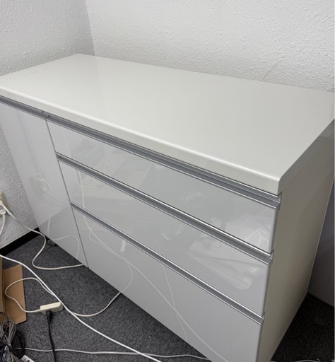 美品 キッチンカウンター 幅120cm 奥行47cm 高さ88cm 島忠 ニトリ 収納 キッチンボード スライドレール