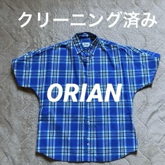 美品！オリアン　青系　チェック柄 半袖　シャツ 38サイズ