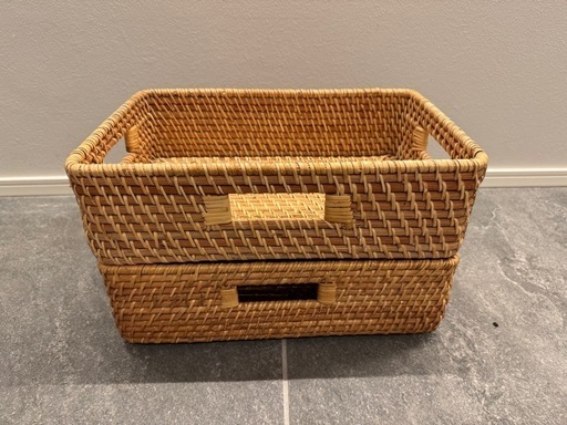 ニトリ ラタン重ねられるカゴ 2個セット (M) 中目黒の収納家具《収納