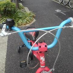 中古子供自転車３４５１　前後タイヤ新品！　１６インチ　ギヤなし　 身長１０４㎝前後　＊片足スタンドに変更可・無料（購入時のみの画像
