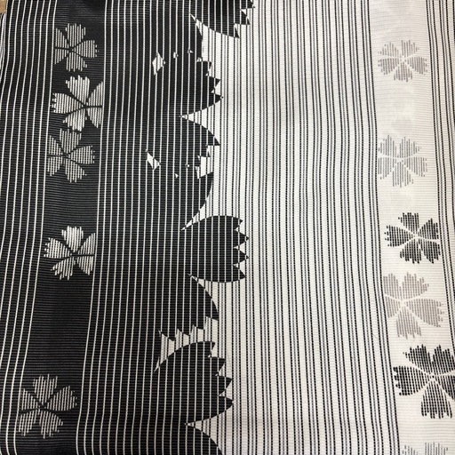 着物　夏物　3点セット　白地縦線　黒撫松庵 絽　桜等