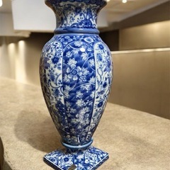 龍峰窯　花風流　染付更紗花瓶   