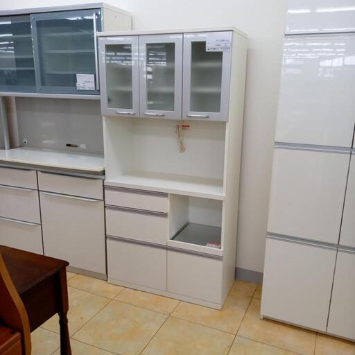 ★ジモティ割あり★  レンジボード 白✕シルバー H180×D41×W90 クリーニング済み OJ8466