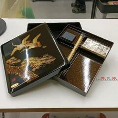 0315-121  特製漆器 文箱 硯箱 書箱  金蒔絵 鶴 松